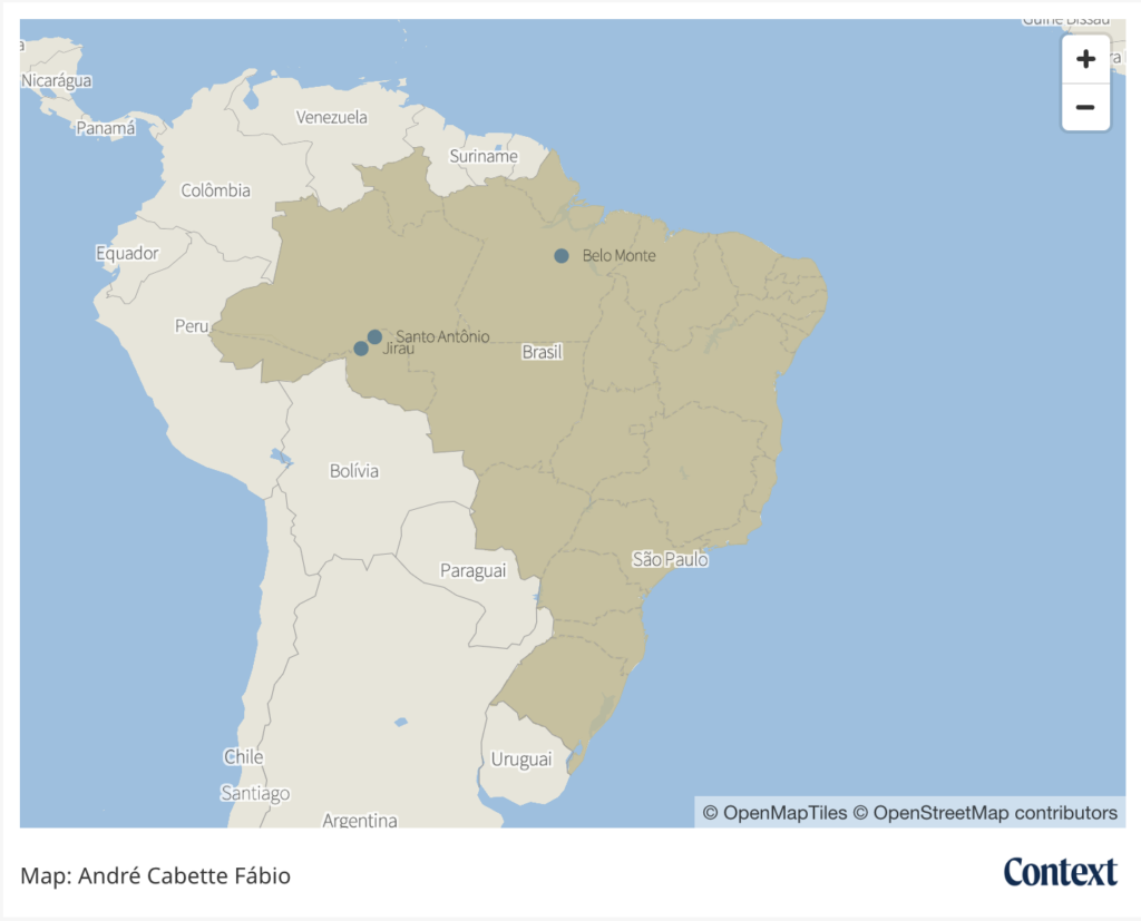 Localização das Hidrelétricas - Mapa por Andre Cabette Fabio - OpenMapTiles