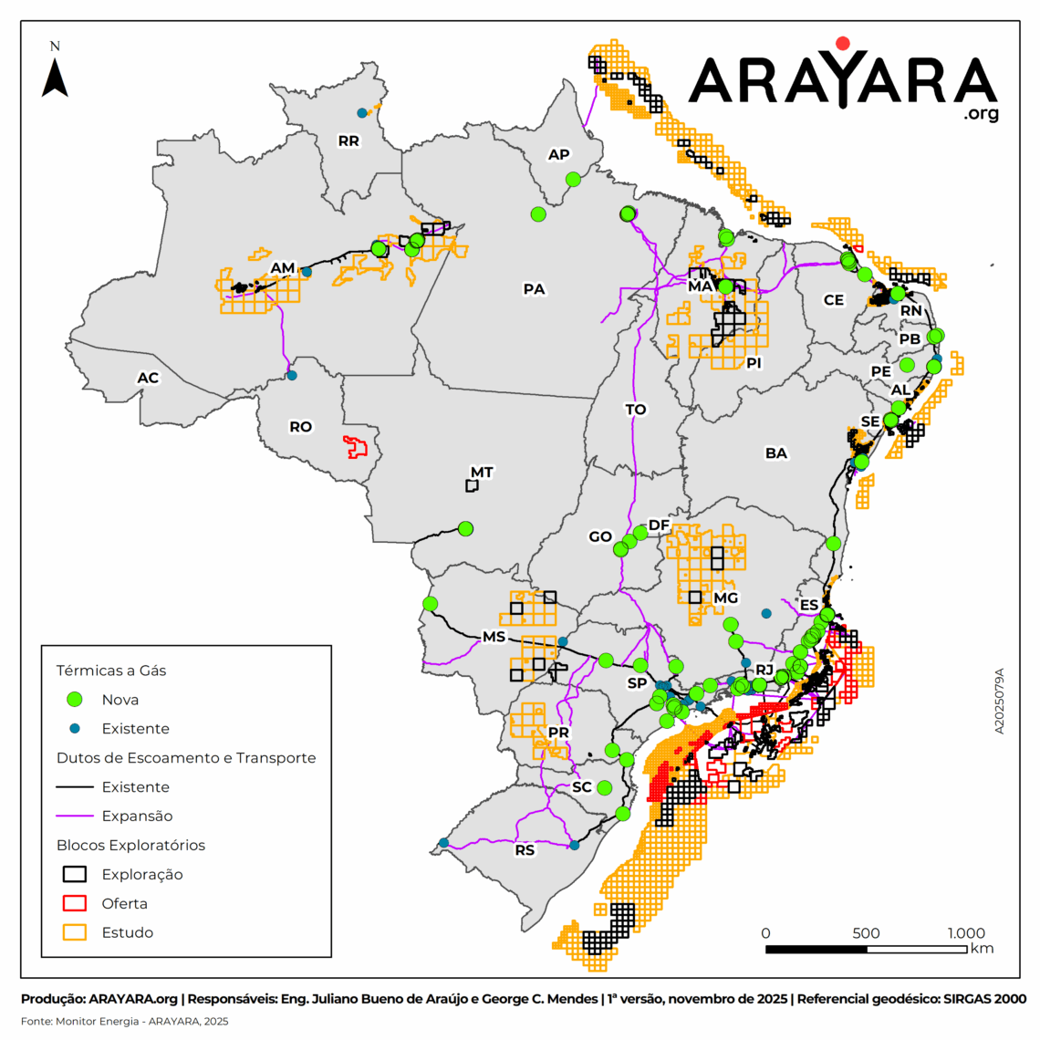 Mapa da Expansão Fóssil - Empreendimentos potencialmente poluidores que podem se beneficiar das novas regras do licenciamento ambiental.